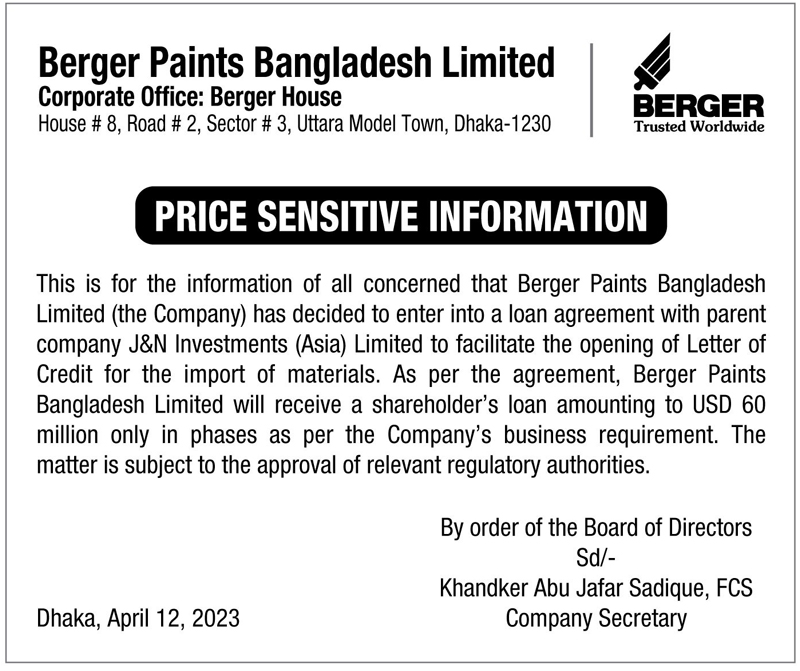 Price Sensitive Information of Berger Paints Bangladesh Limited